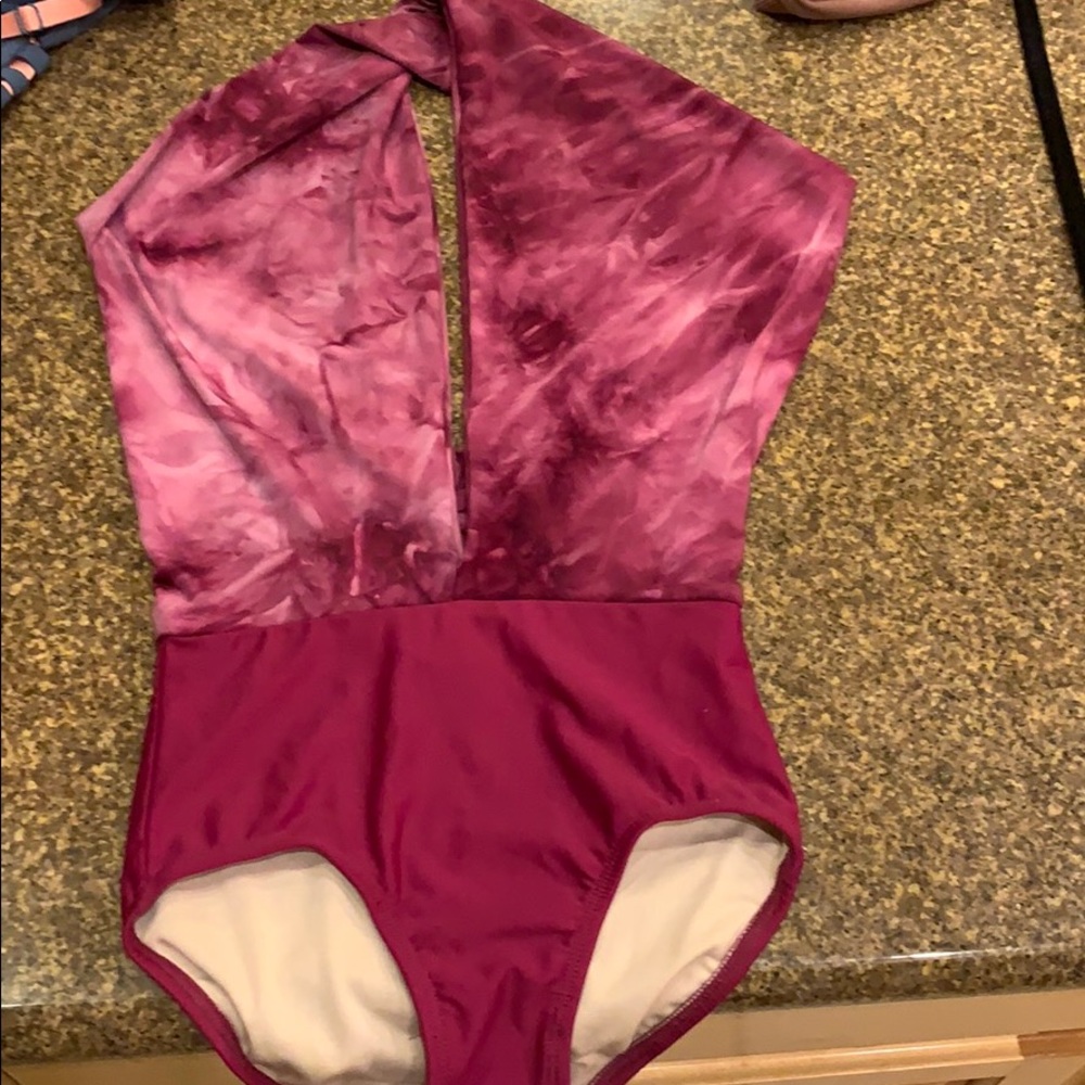 Crossed front magenta tie die leotard